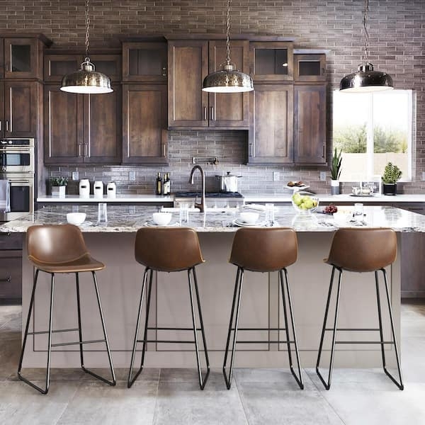 Low Back Bar Stool: Chocolate Brown Finish, Continuous Metal Frame
