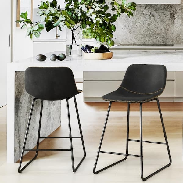 Low Back Bar Stools: Contrast Stitching, Sled Base Design