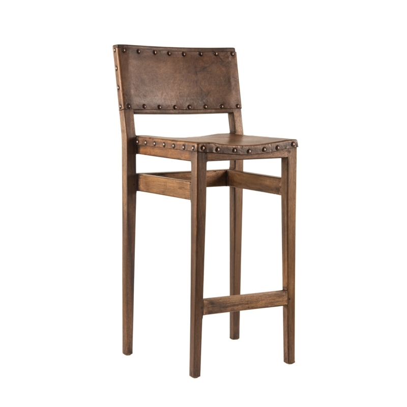 Low Back Barn Wood & Leather Bar Stool (30" Seat Height), Set of (2) - Fwc 0011