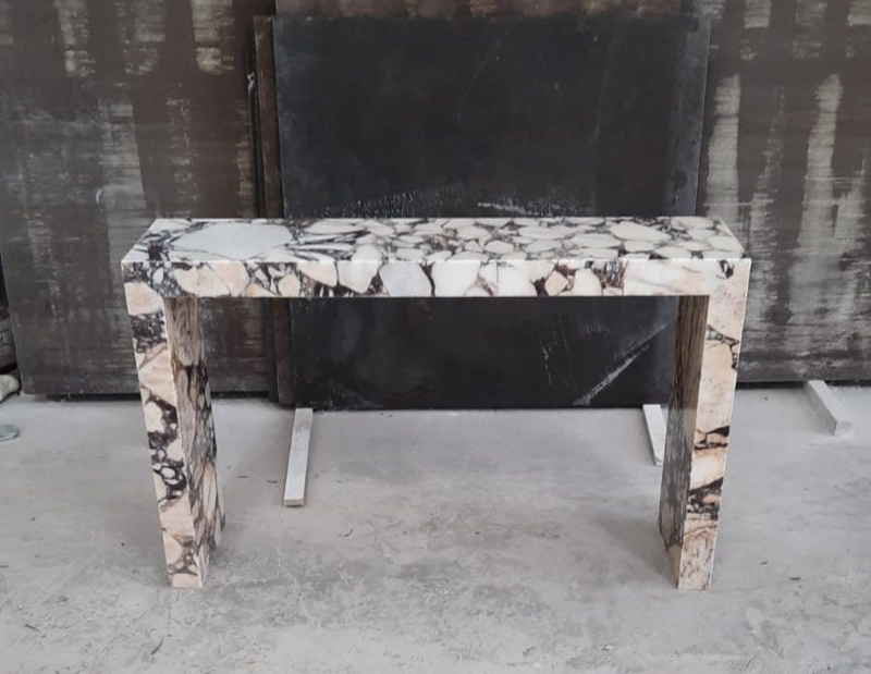 Luxury Brecciated Stone Console Table Slab Legs Honed Finish