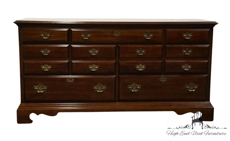 Mahogany Double Dresser with Fourteen Drawers and Brass Bail Pulls