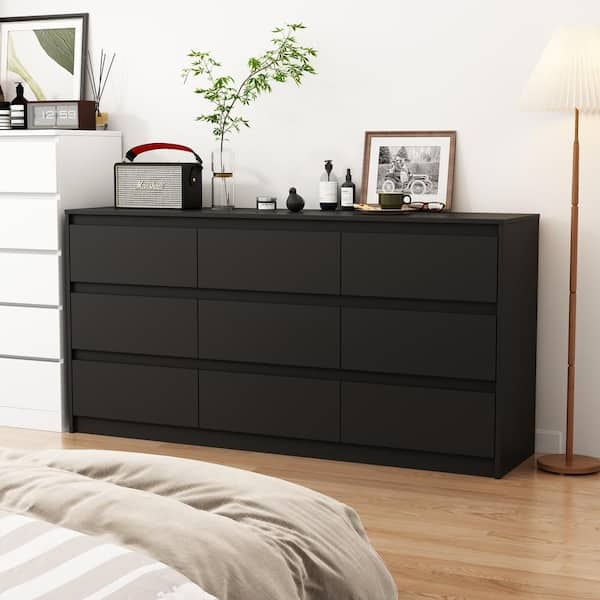 Matte Black 9-Drawer Dresser, Handleless Design & Clean Lines