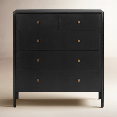 Matte Black Chest of Drawers Gold Knobs Split Top Drawers Modern