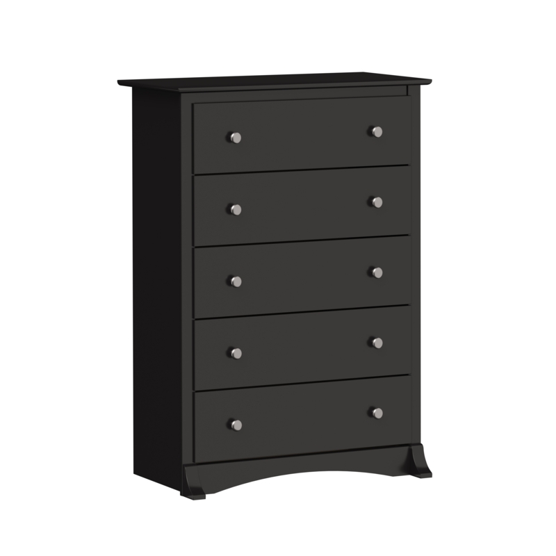Matte Black Chest of Drawers with Silver Knobs and Scalloped Base