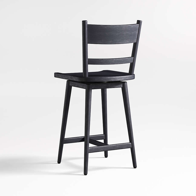 Matte Black Wood Counter Stool Ladder Back Swivel Seat