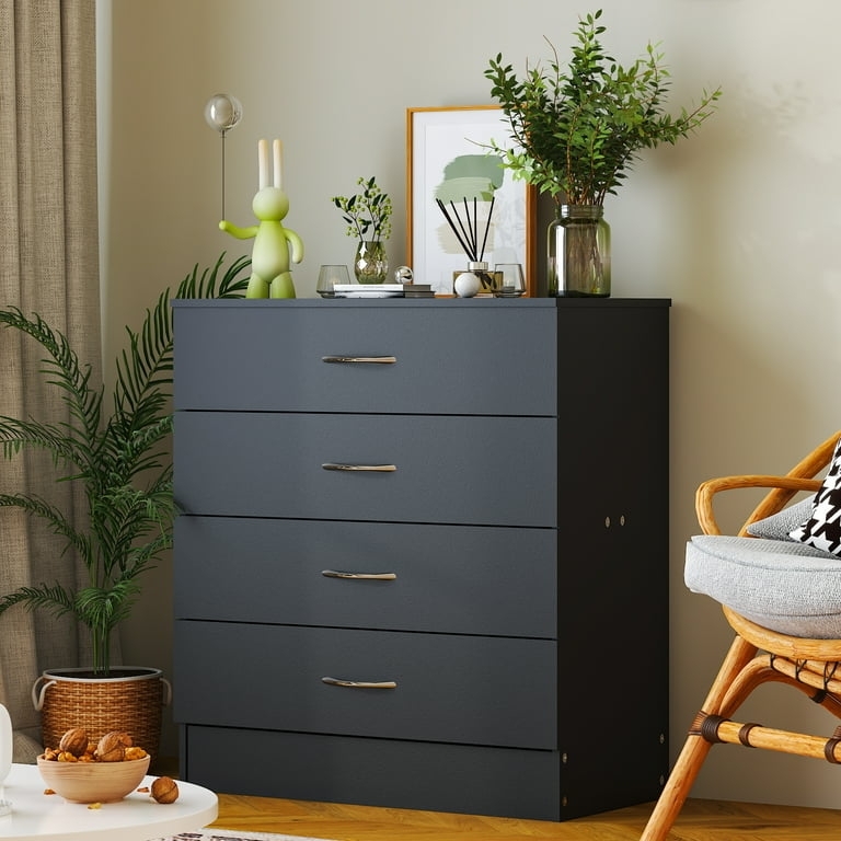 Matte Charcoal 4-Drawer Chest with Slim Silver Hardware