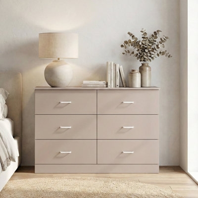Matte Taupe Double Dresser Slim White Bar Pulls