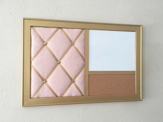 Memo Board: Three-In-One Utility Metallic Gold Frame Pink Tufted