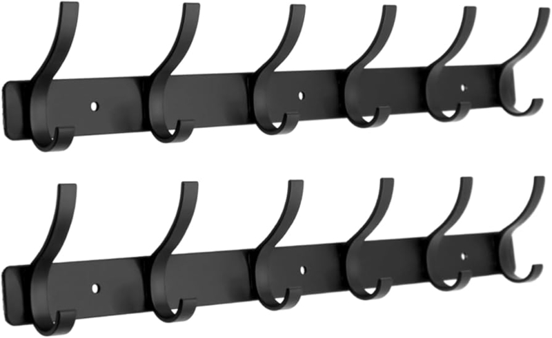 Metal Coat Rack Matte Black Six Double Hooks Entryway Rail