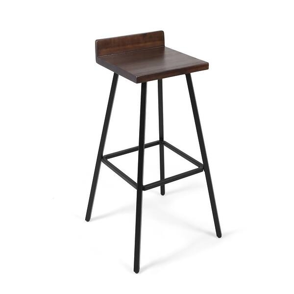 Metal Frame Stool: Slender Legs, Contrasting Wood Seat, Low Back