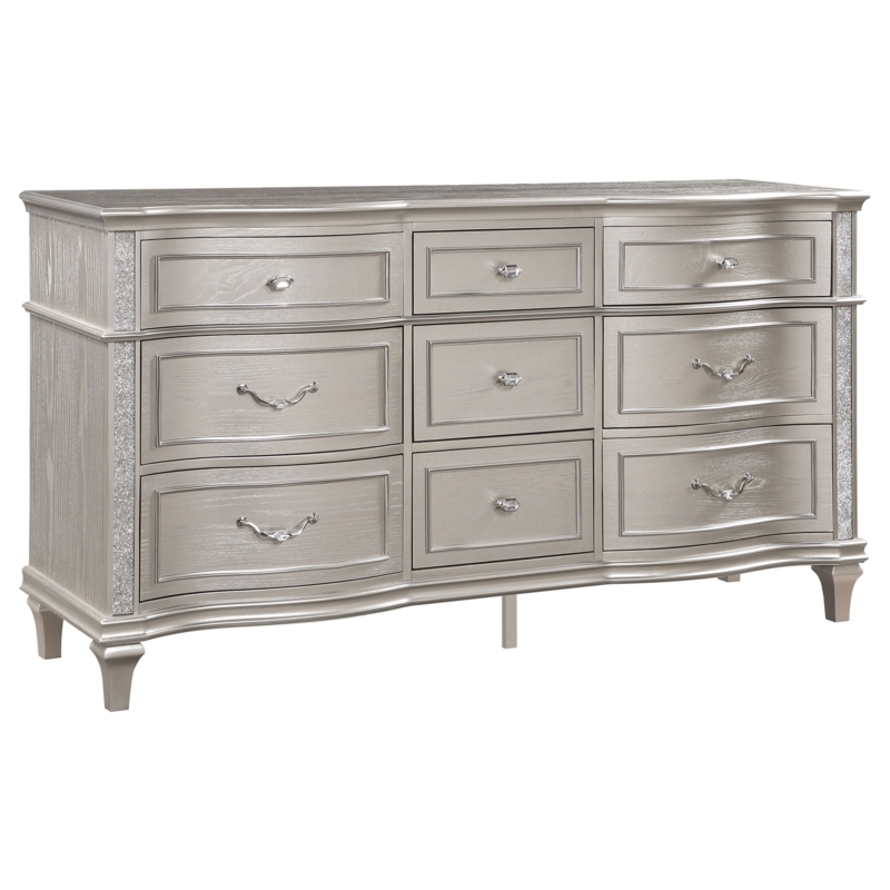 Metallic Silver Dresser with Glitter Panels and Bow Front Silhouette