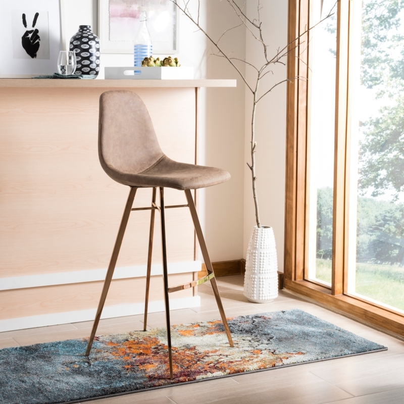 Mid-Century Bar Stool with Tan Bucket Seat and Slim Metal Legs