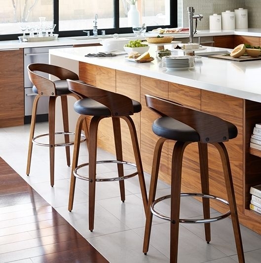 Mid Century Barstools Curved Wood Back Tapered Legs