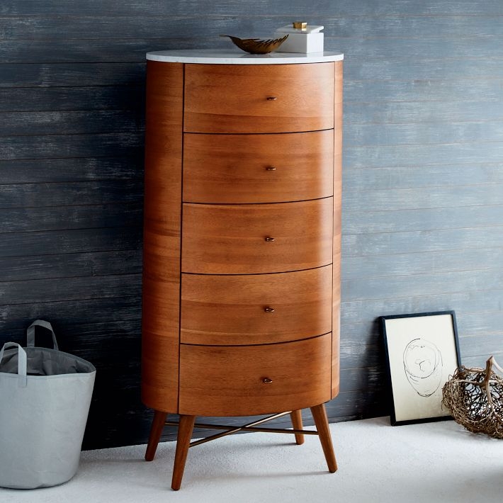 Mid-Century Chest of Drawers Curved Front Marble Top