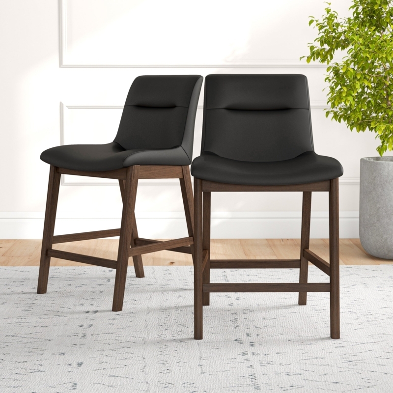 Mid Century Counter Stool Dark Wood Frame Tapered Legs