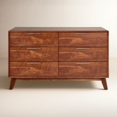 Mid-Century Double Dresser Walnut Finish Splayed Tapered Legs