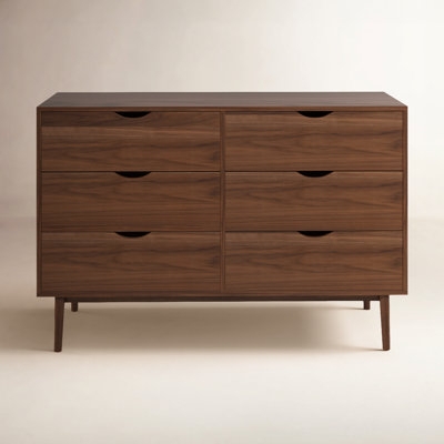 Mid-Century Dresser Cutout Handles Warm Wood Tone Tapered Legs