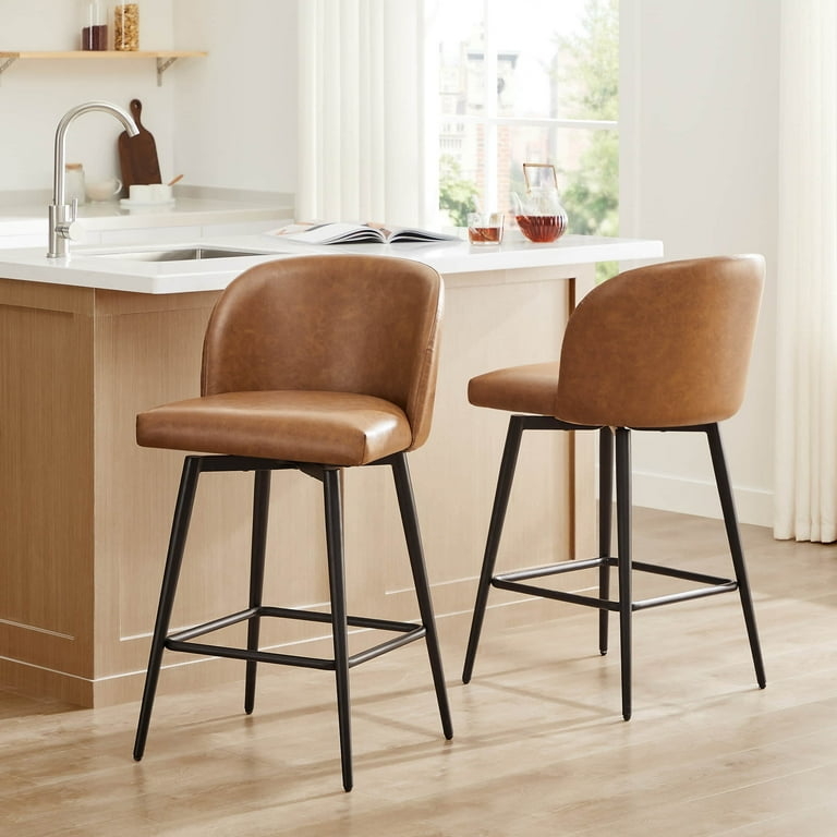 Mid Century Modern Counter Stool in Saddle Brown Faux Leather