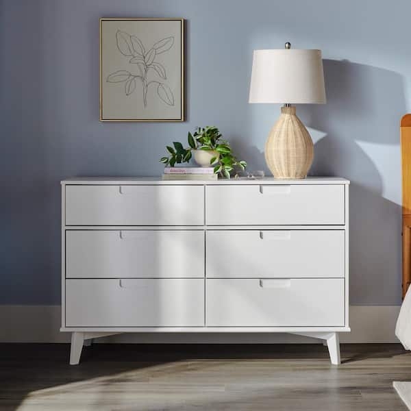 Mid-Century Modern Double Dresser Cutout Handles Splayed Legs 6-Drawer