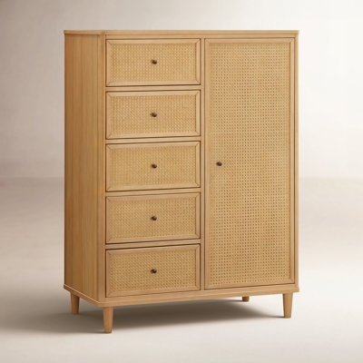 Mid-Century Wood Dresser featuring Natural Cane Panels and Tapered Legs