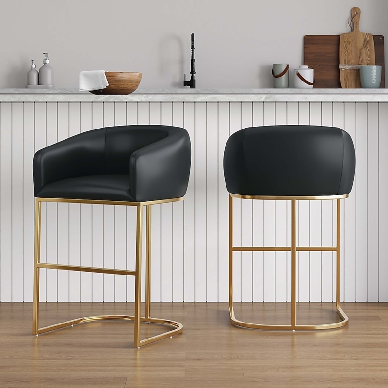 Minimalist Bar Stool Curved Backrest Sled Base Leatherette Seating