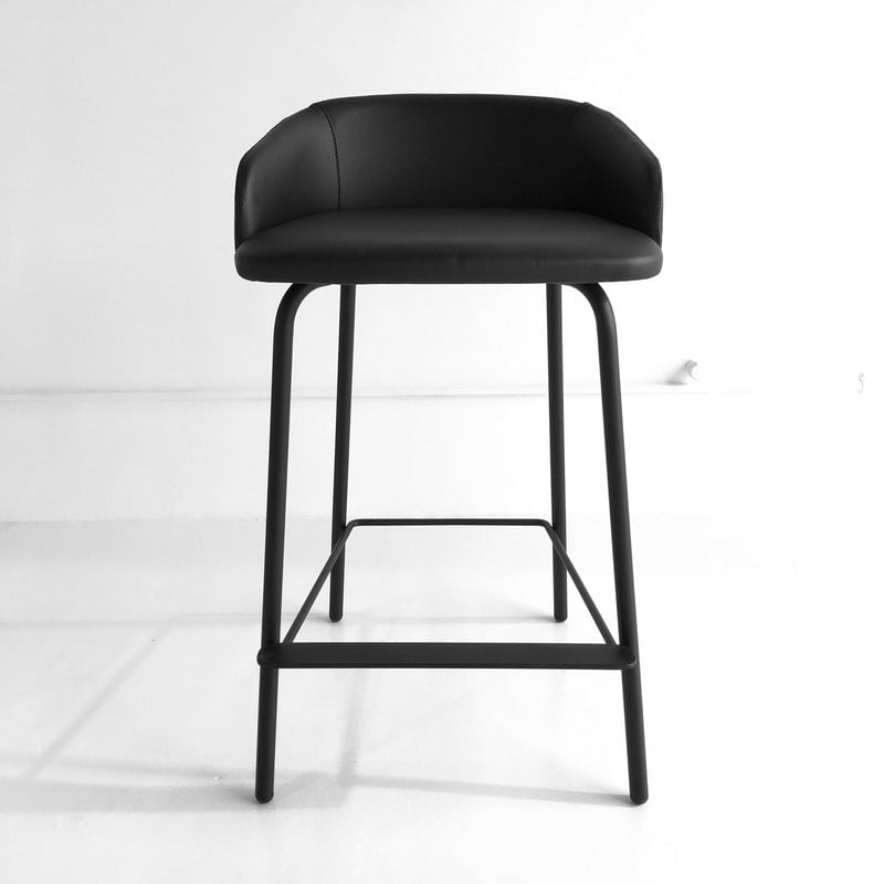 Minimalist Bar Stool Slim Metal Frame Low Curved Back Black