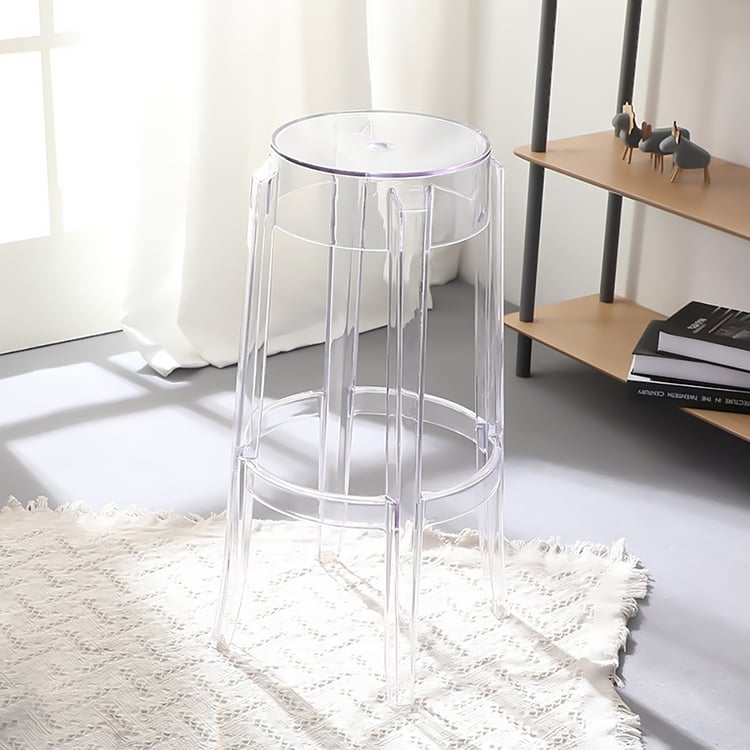 Minimalist Bar Stool with Round Seat and Circular Footrest Ring