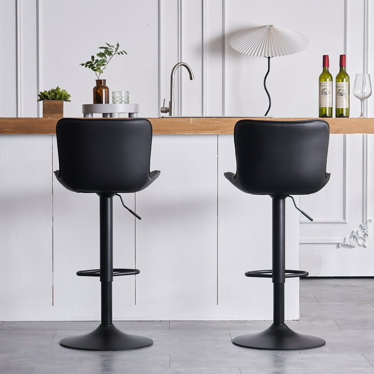 Minimalist Black Adjustable Bar Stools Matte Pedestal Base
