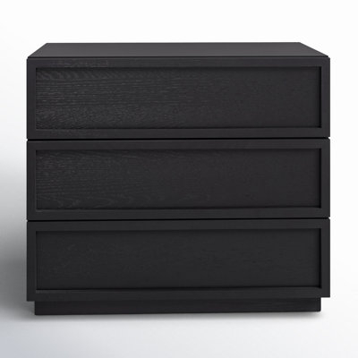 Minimalist Charcoal Wood Chest with Recessed Panels and Plinth Base