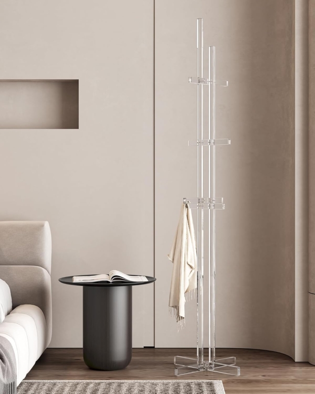 Minimalist Clear Acrylic Coat Rack, Slender Silhouette Multi-Tier Hooks