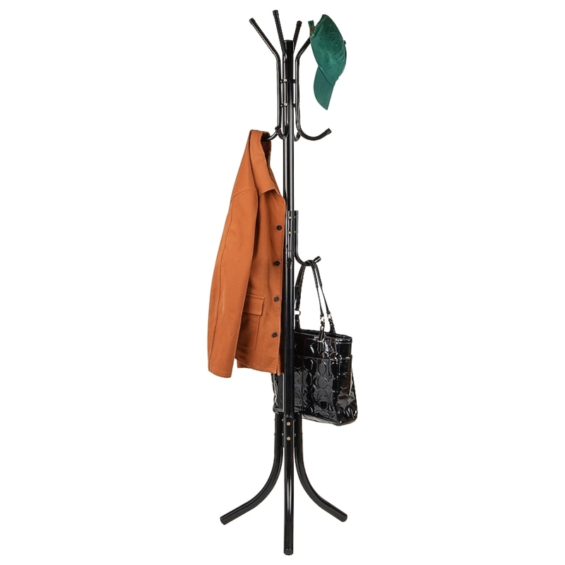 Minimalist Coat Rack Metal Tubular Frame 11 Hooks Tripod Base