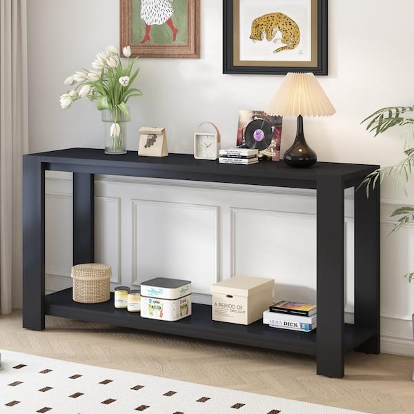Minimalist Console Table Featuring Full Length Bottom Shelf