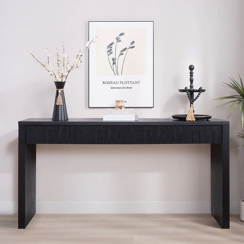 Minimalist Console Table with Ribbed Front Texture and Parsons Legs
