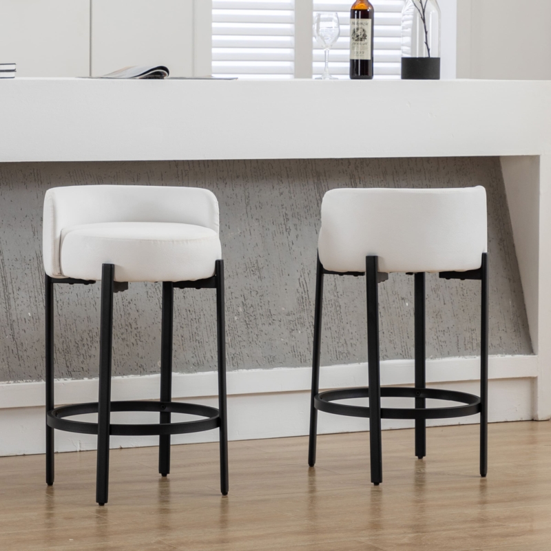 Minimalist Counter Stools White Upholstery Black Frame Monochrome