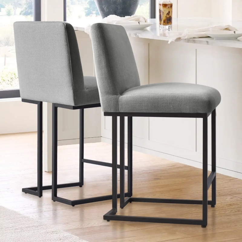 Minimalist Counter Stools with Graphic Silhouette and Black Frame