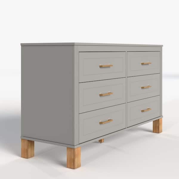 Minimalist Double Dresser featuring Wooden Handles and Block Legs