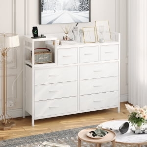 Minimalist Dresser with White Leather-Like Fronts and Charging Station