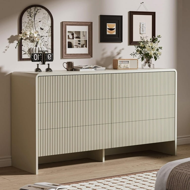 Minimalist Fluted Double Dresser with Waterfall Curved Edges