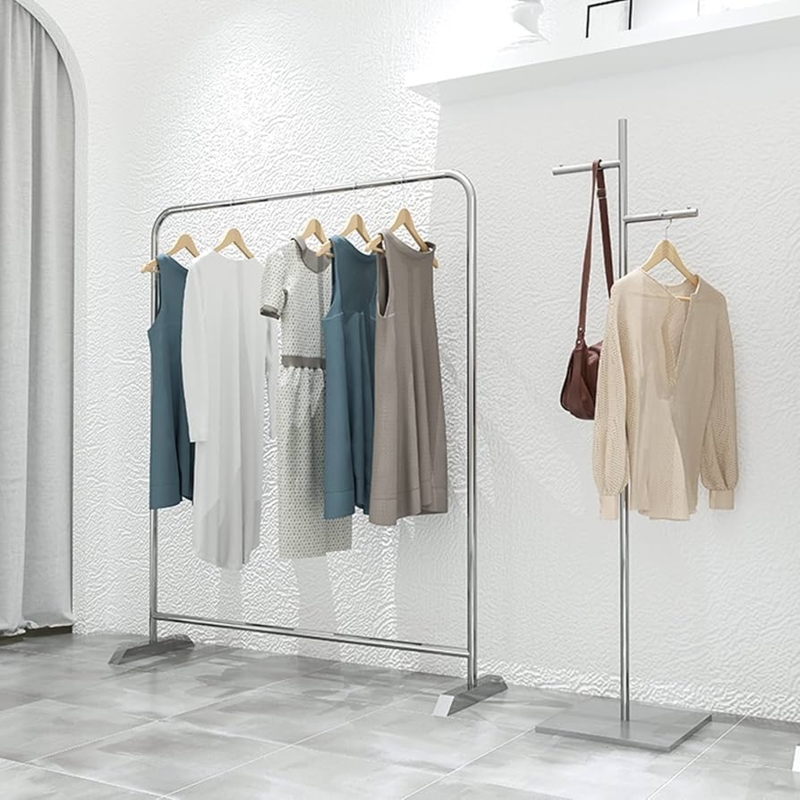 Minimalist Garment Rack Set, Silver Metal, Open Closet Organization