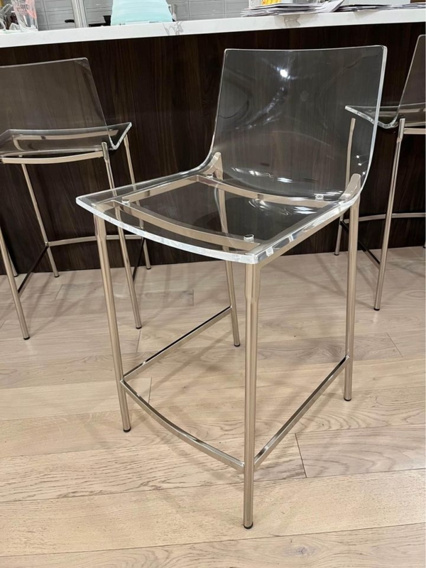 Minimalist Ghost Counter Stool with Polished Nickel Frame