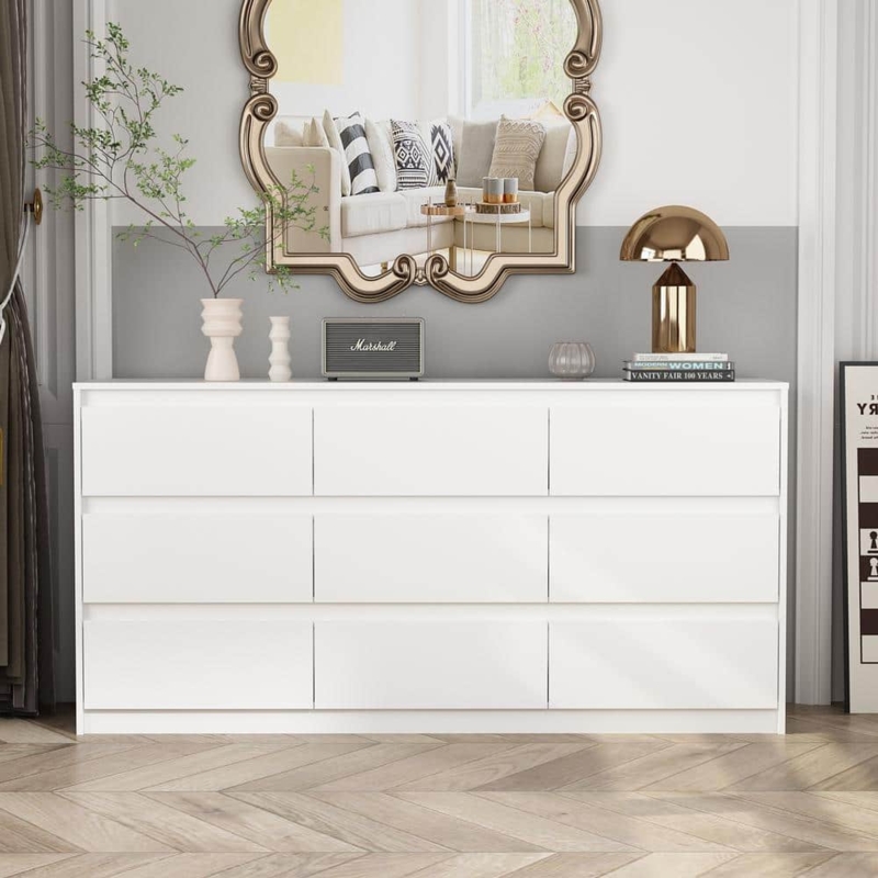 Minimalist Matte 9-Drawer Dresser, Handle-Less Design