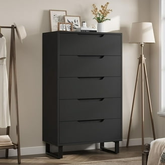 Minimalist Matte Black Dresser with Cutout Handles and Sled Base