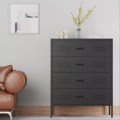 Minimalist Metal Chest Louvered Drawer Fronts Slim Profile