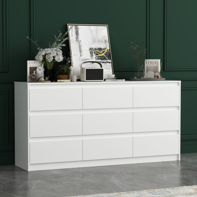 Minimalist Nine-Drawer Dresser Handleless Design Modern Flat Front Matte