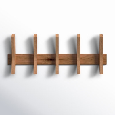 Minimalist Wall Mounted Coat Rack, Wood with Vertical Curved Hooks