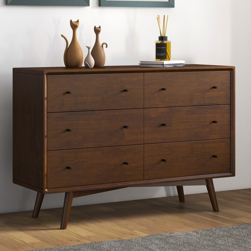 Minimalist Walnut Dresser on Splayed Legs with small Black Knobs