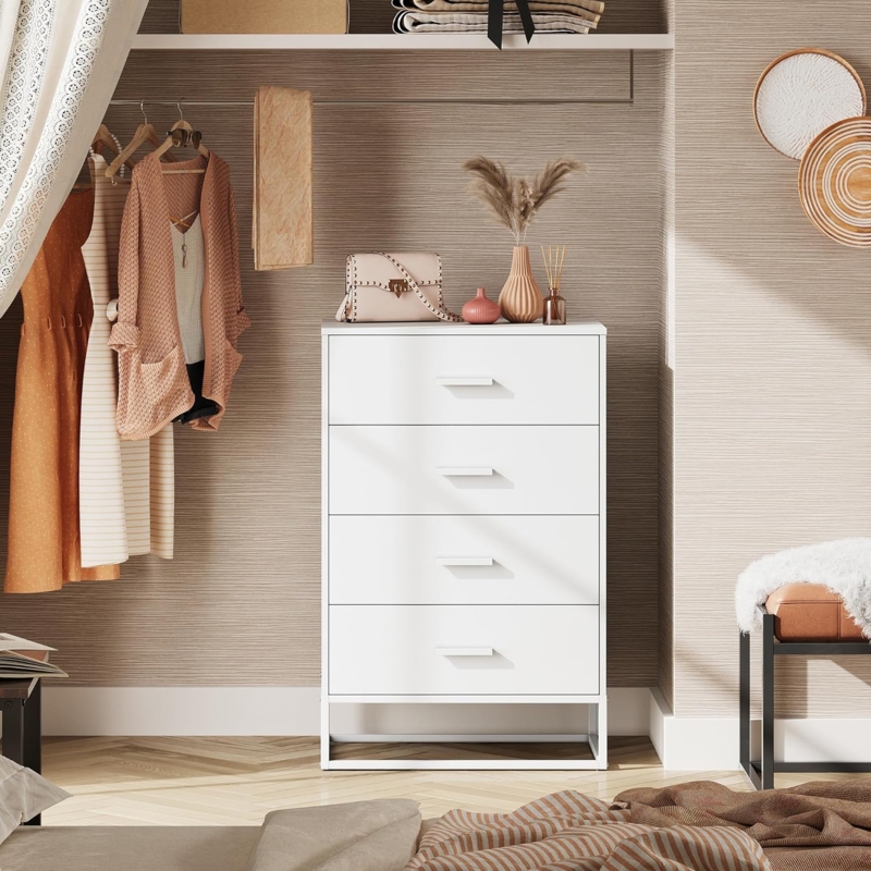 Minimalist White Metal Base 4-Drawer Chest