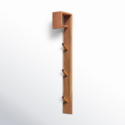 Minimalist Wood Coat Rack with Vertical Orientation and Angled Pegs