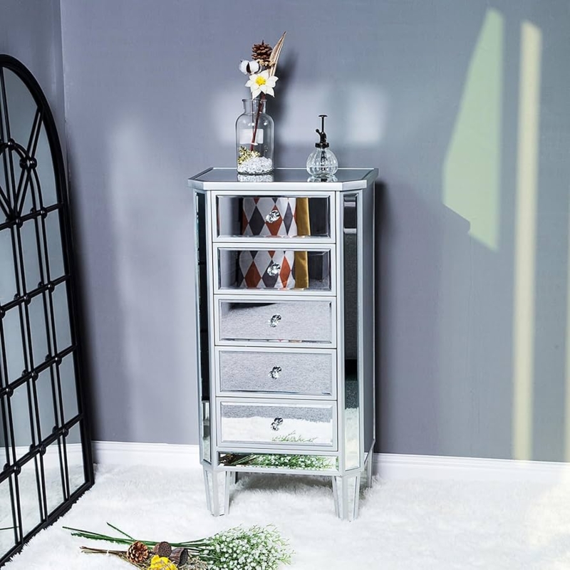 Mirrored Chest of Drawers Vertical Silhouette Small Space Storage