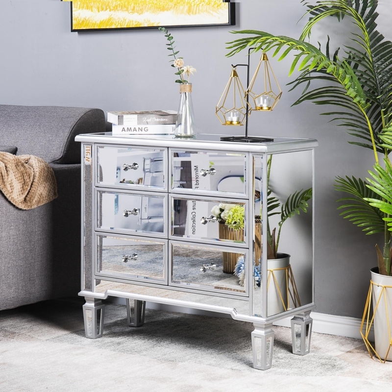 Mirrored Dresser All Mirrored Facade Crystal Knobs Glam Bedroom Storage